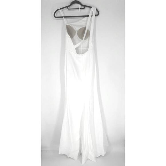 NWT Ieena for Mac Duggal White One Shoulder Jersey Mermaid Gown – Size 2 - Picture 6 of 9